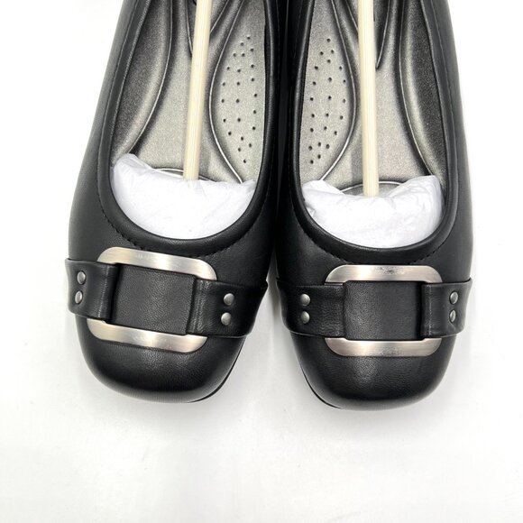 7.5W 7.5 WIDE WIDTH Trotters Black Leather Slip On Ballet Flats Shoes - Picture 3 of 13